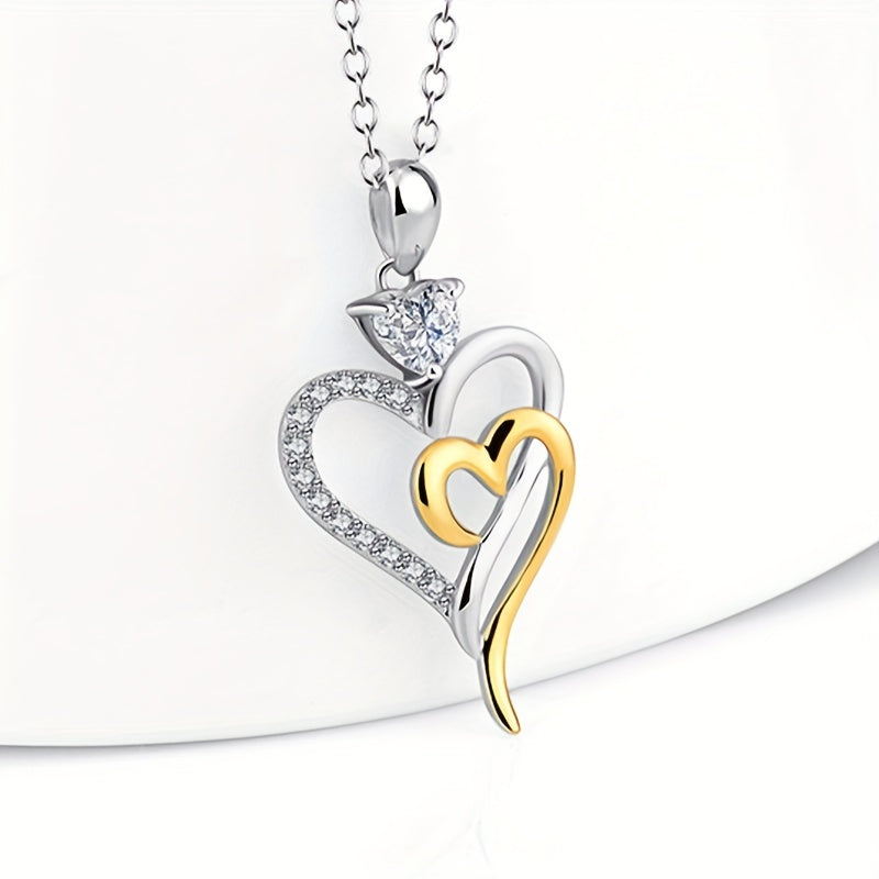 Girl's And Fairy Double Love Necklace Heart Shaped Pendant