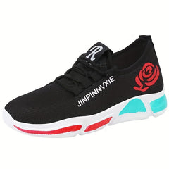 Women's Flower Pattern Lace Up Platform Sneakers