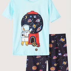 Kids Astronaut Print Pajama Set Short Sleeve Top & Shorts