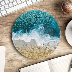 Glitter Beach Breeze Pattern Round Mouse Pad Non Slip Rubber Base Mousepad