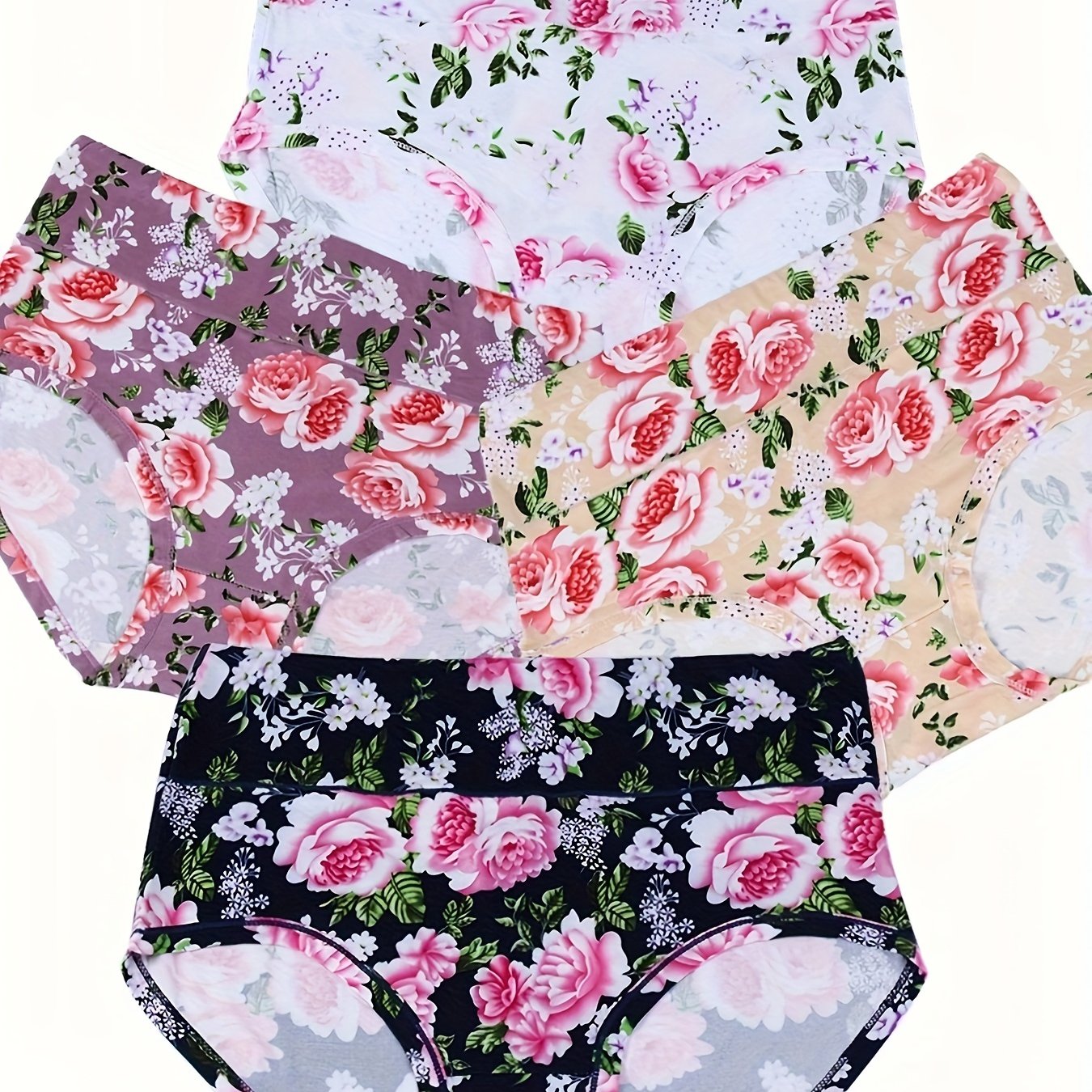 4 Pack Plus Size Panties Set Women's Plus Comfort Floral Print