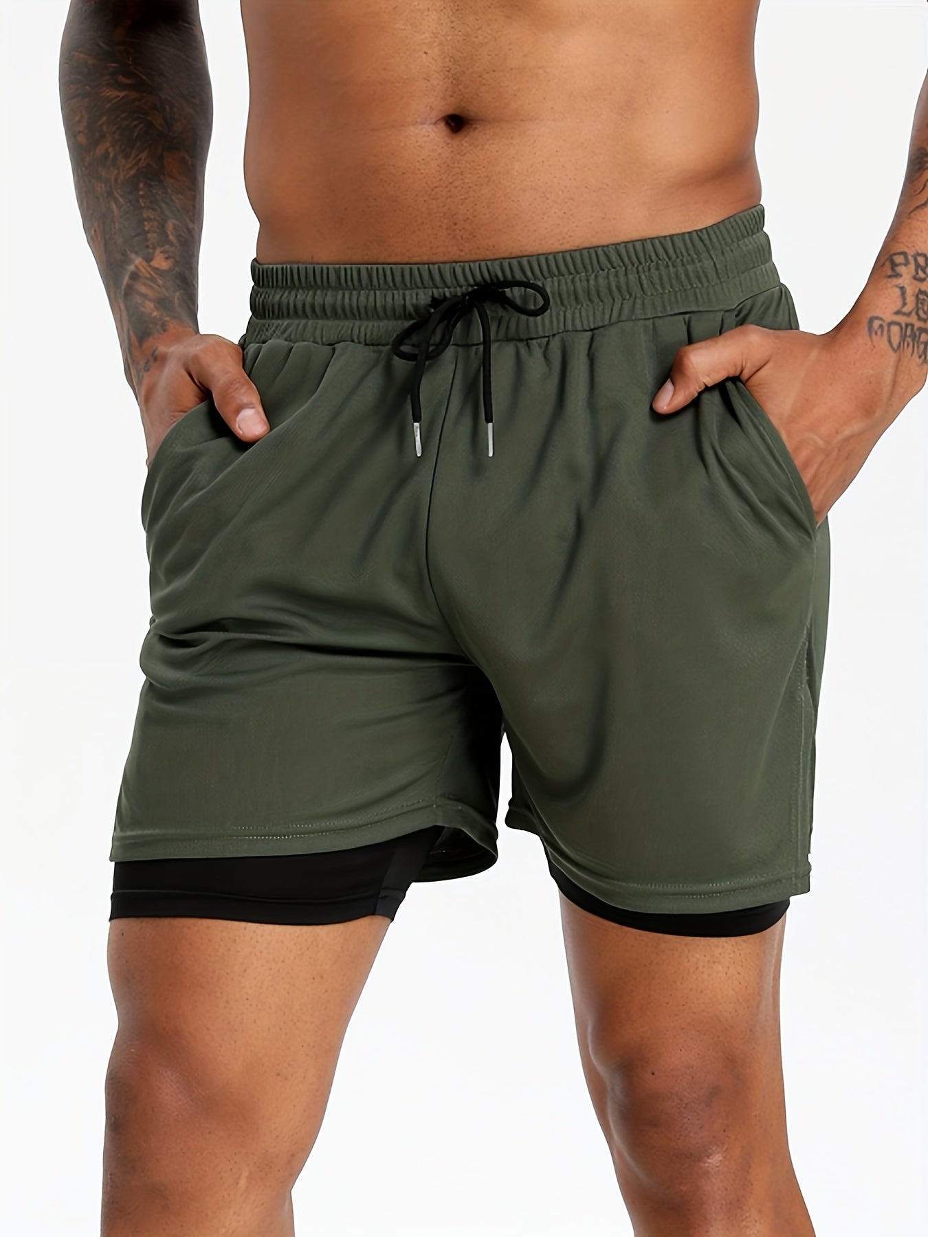 Men's Active Two Layers Shorts With Pockets for Fitness