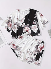Floral Lounge Set Short Sleeve Top & Shorts Women's Loungewear