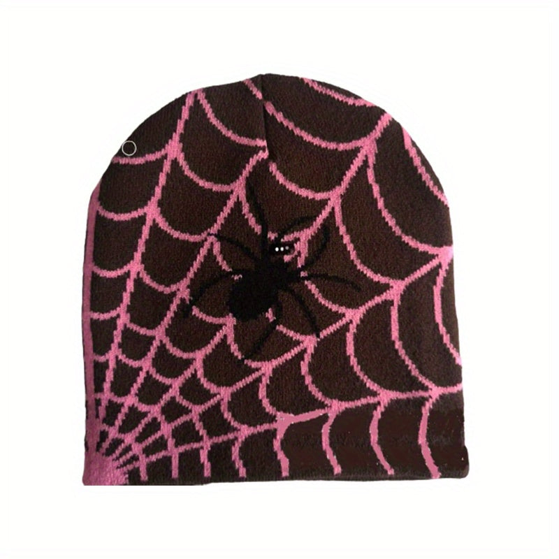 Goth Spider Pattern Beanie Y2K Knitted Beanie Cap Unisex Hip Hop Skull Hat