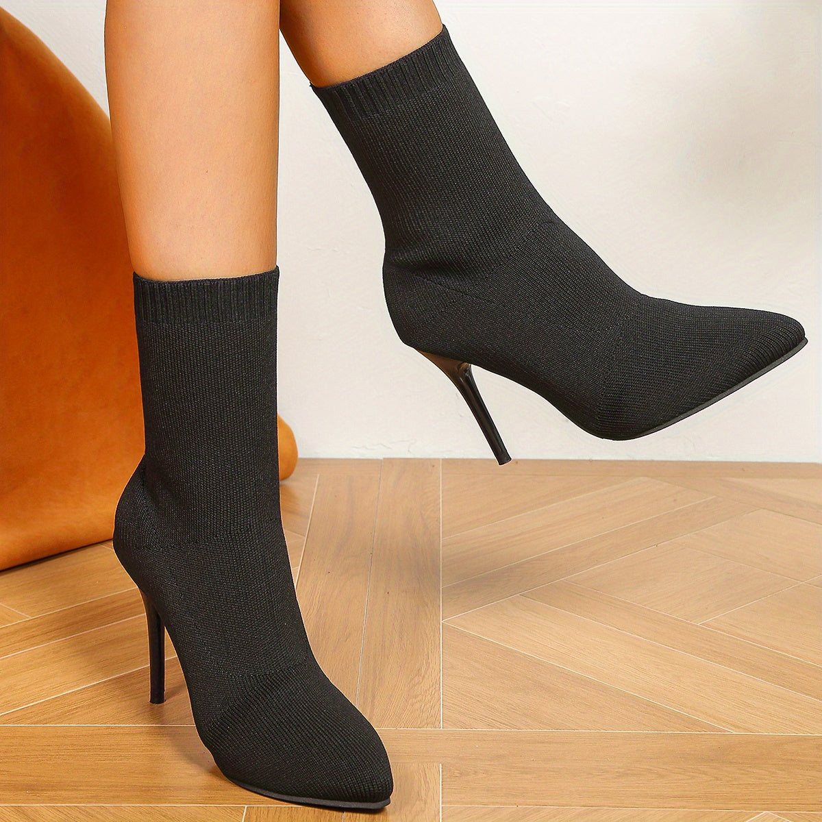 Women's Stiletto Heel Sock Boots Point Toe Slim Short Boots