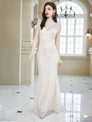 Lace Backless Maxi Wedding Dress Sleeveless Solid
