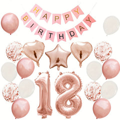 Rose Golden Birthday Balloons Set with Pull Flag