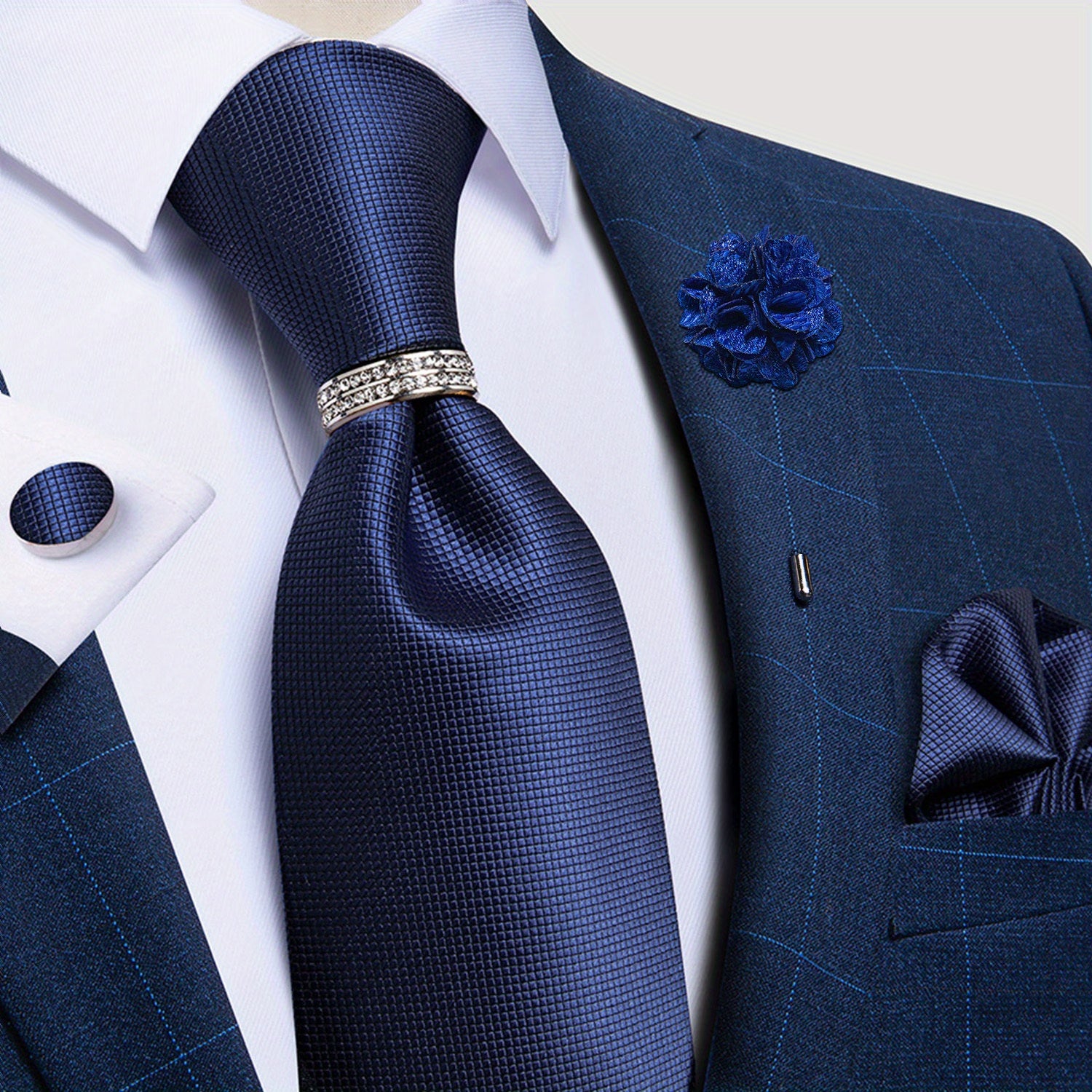 Paisley Necktie Silver Silk Tie Set For Men