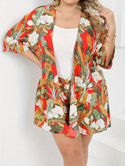 Women's Plus Tropical Print Shirt & Shorts 2pcs Set