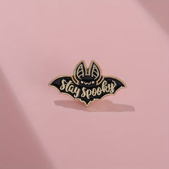 Stay Spooky Bat Enamel Pin Brooch For Girls