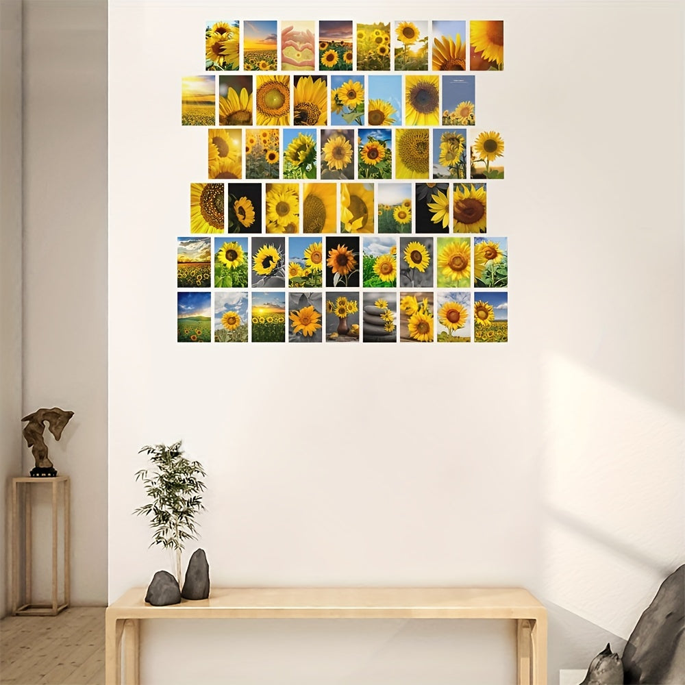 50pcs Sunflower Postcards for Sunflower Enthusiasts, Wall Art Decoration