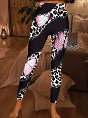 Butterfly & Leopard Print Skinny Leggings High Waist Stretchy Leggings