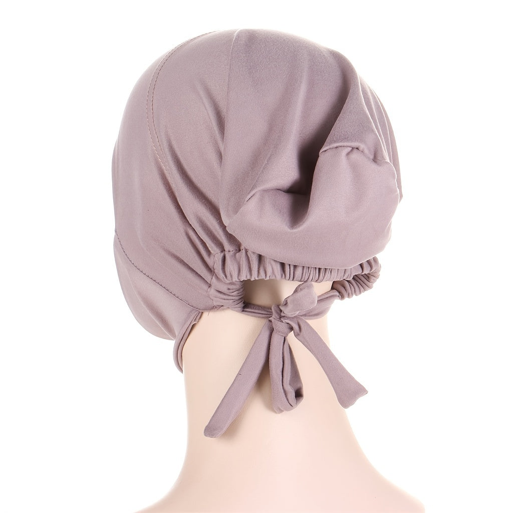 Drawstring Neck Turban Cap Hijab Cap Bonnet Cap Solid Turban Cap