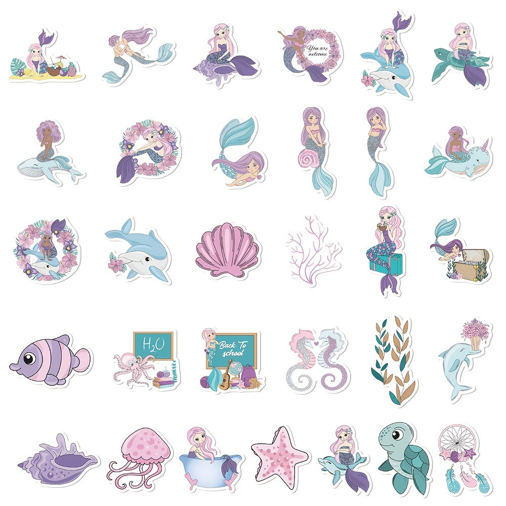 56pcs Pink Purple Mermaid DIY Stickers for Phone Laptop Helmet