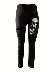 Skull Print Cut Out High Rise Leggings