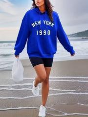 York Print Hoodie Long Sleeve Drawstring Hoodies