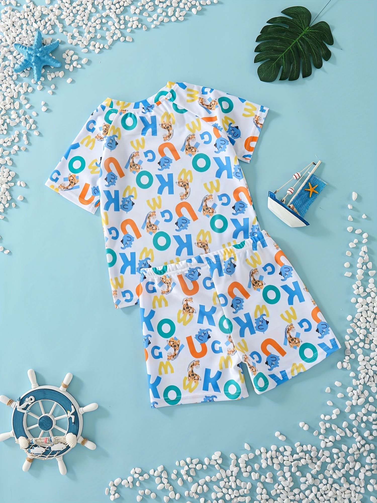 Boys Elephant & Giraffe Print Swimming Suit Set