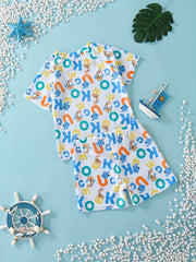 Boys Elephant & Giraffe Print Swimming Suit Set