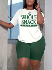 Letter & Number Print Tee & Biker Shorts Set