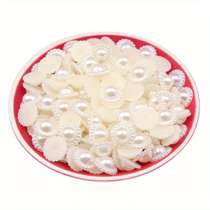 200Pcs Pearl Sunflower Flatback Beads Jewelry Making Crafts Decoration