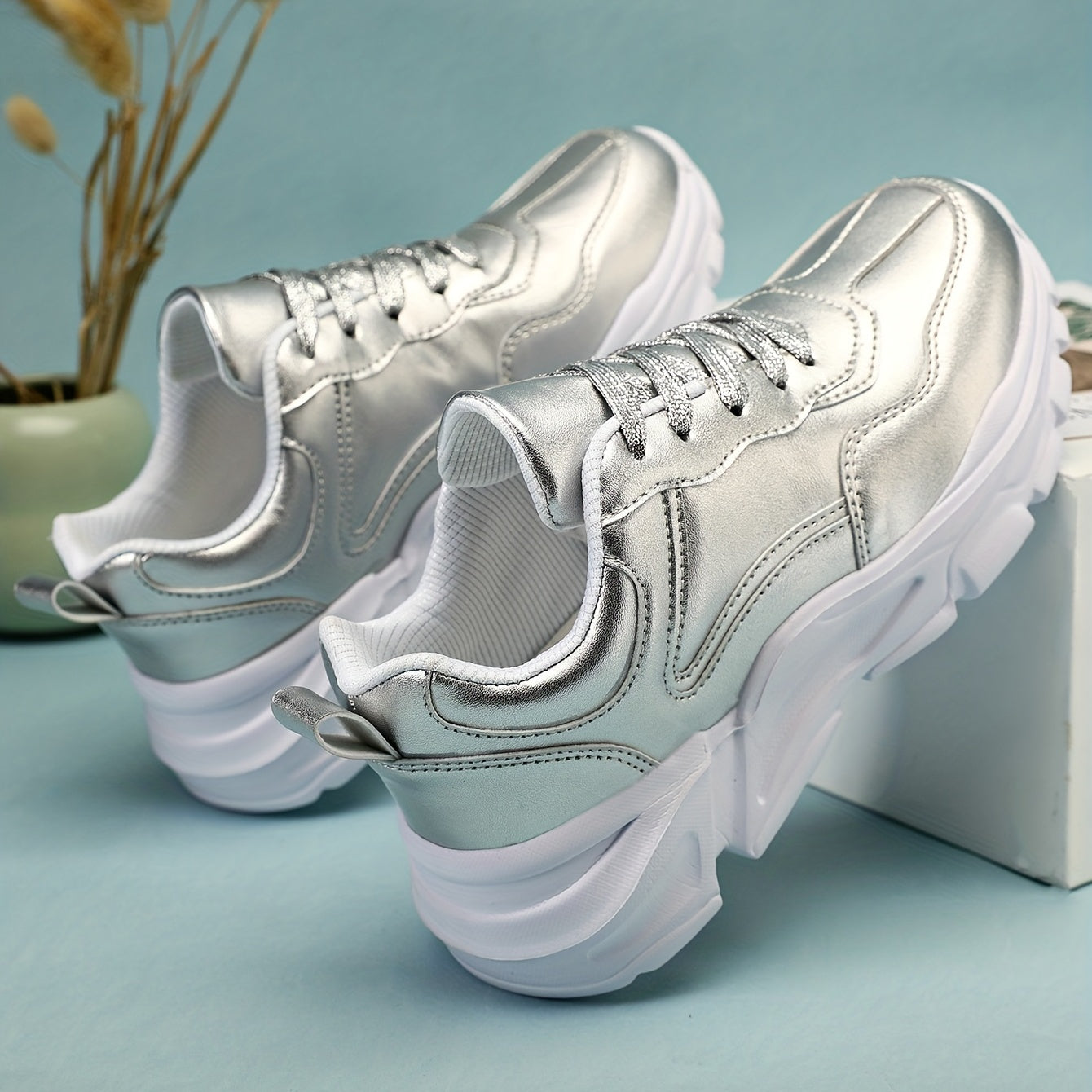 Women's Platform Sneakers Low Top Lace Up Anti-Skid Shoes