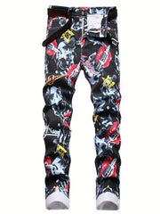 Boys Skull Graffiti Slim Jeans Denim Pants