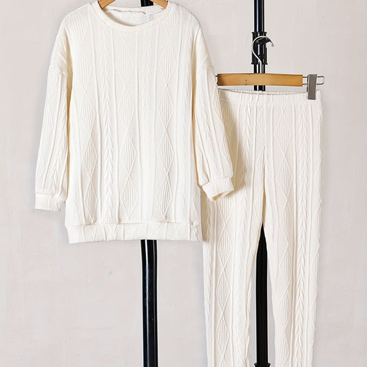 Girl's Cable Knit 2pcs Set Solid Casual Outfits Kids Clothes