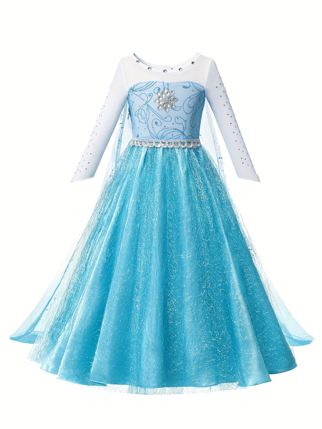 Girls Princess Dress Snow Rhinestones Pattern Movie Costume Dress