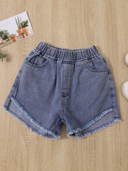 Girls Casual Washed Denim Shorts Breathable Comfortable Pants For Kids