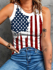 American Flag Print Tank Top Casual Contrast Trim Crew Neck Tank Top