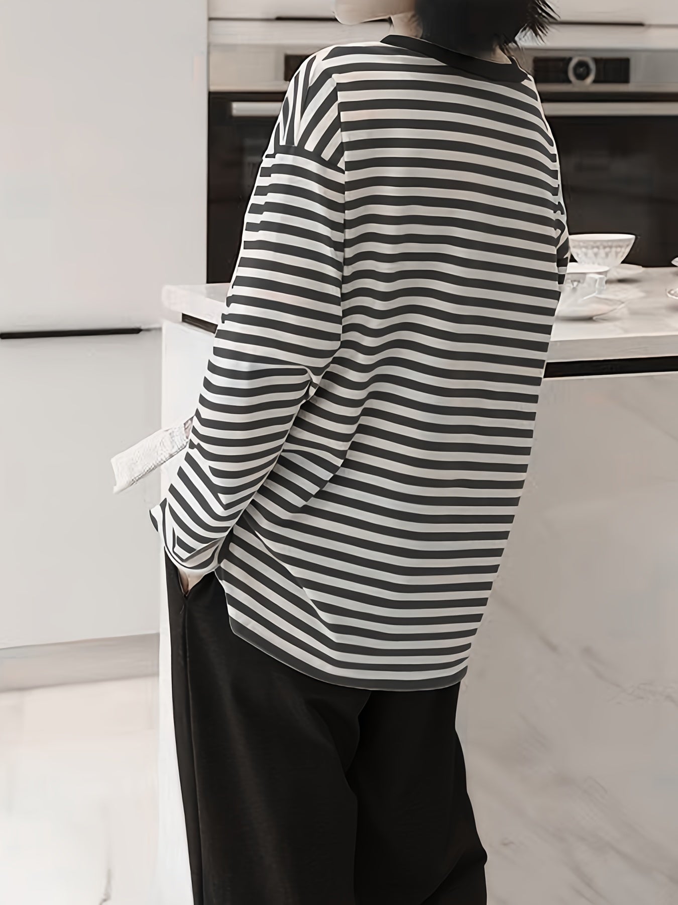 Striped Print Pajama Set Long Sleeve Top & Pants