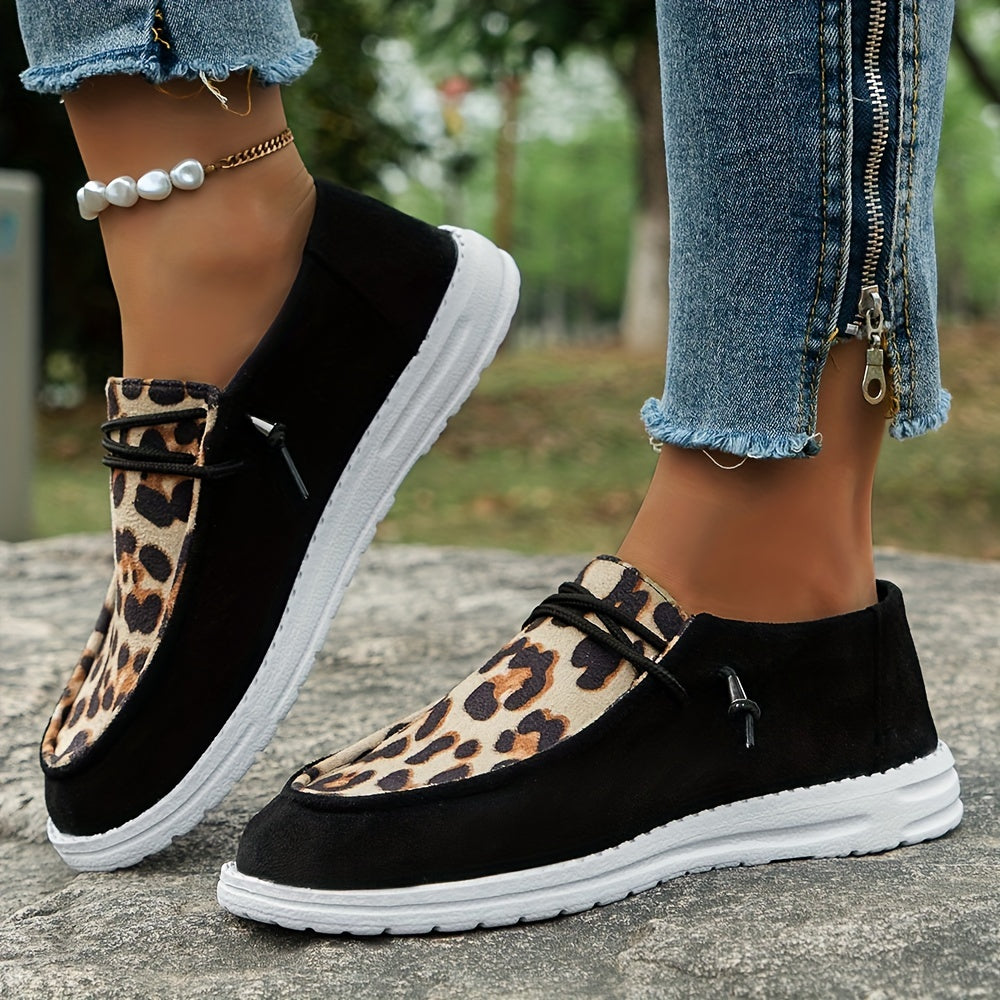 Leopard Pattern Walking Shoes Lightweight Low Top Travel Sport Flat Shoes