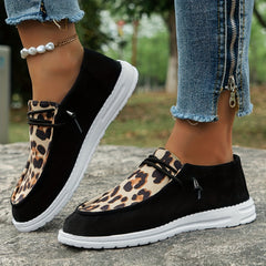 Leopard Pattern Walking Shoes Lightweight Low Top Travel Sport Flat Shoes