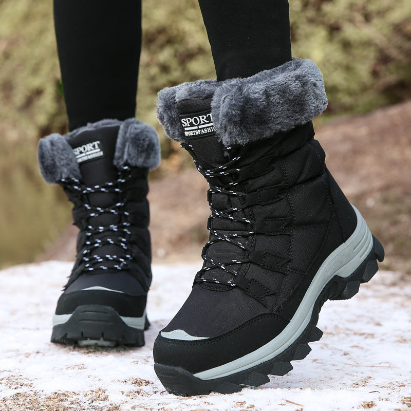 Women's Anti-slip Hiking Boots Fleece Lined Winter Mid Calf Lace-up Snow Boots