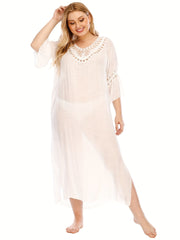 Cut Out Crochet Half Sleeve Cover Up Dress