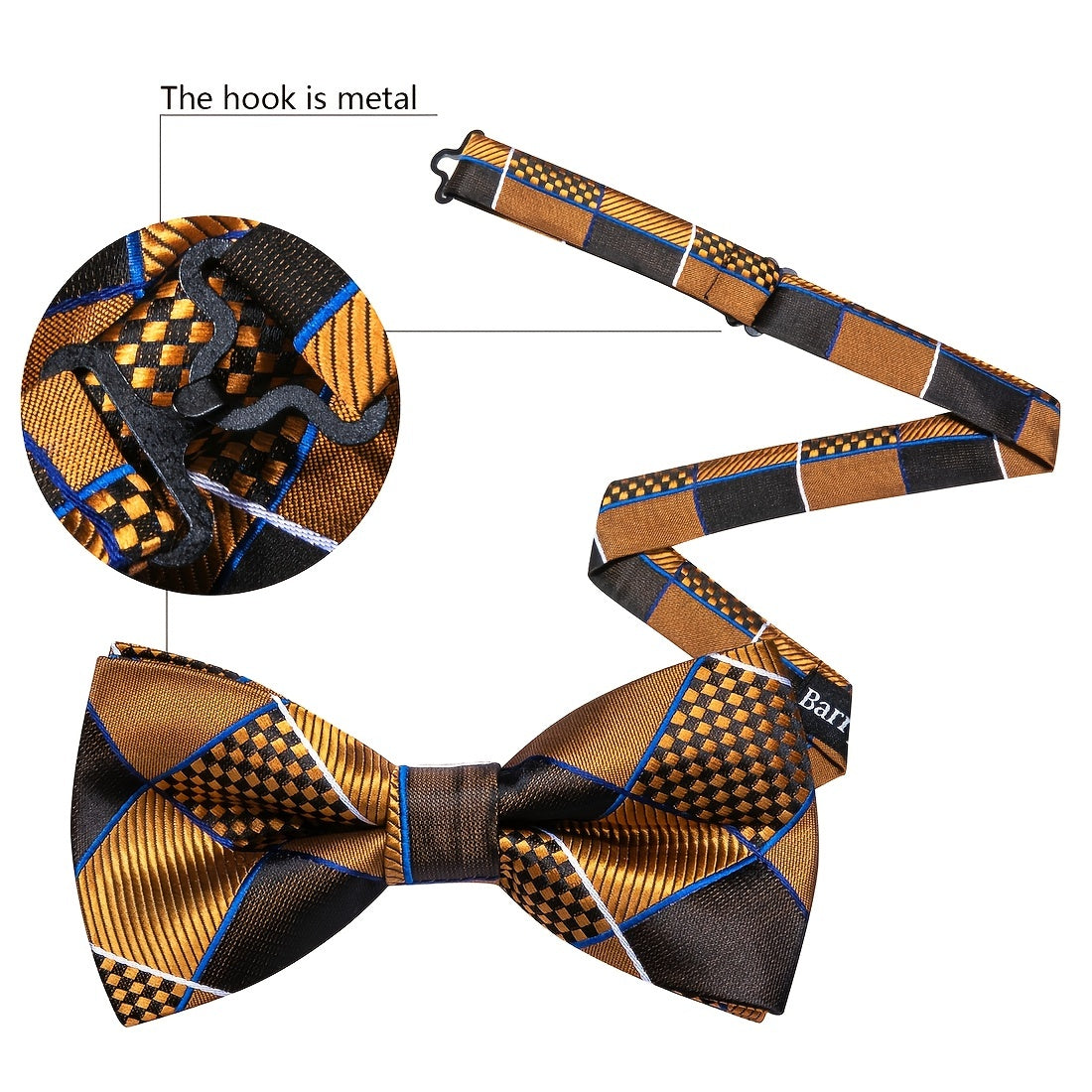 Barry Wang Men's Plaid Stripe Bow Tie Adjustable Pre-Tie Satin Formal Casual