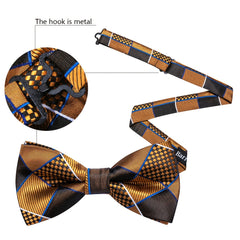 Barry Wang Men's Plaid Stripe Bow Tie Adjustable Pre-Tie Satin Formal Casual