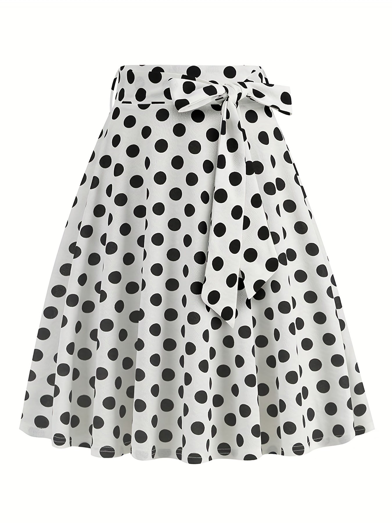 Polka Dot Print Pleated Skirt Vintage Bow Flare Skirt for Spring & Summer