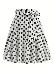 Polka Dot Print Pleated Skirt Vintage Bow Flare Skirt for Spring & Summer