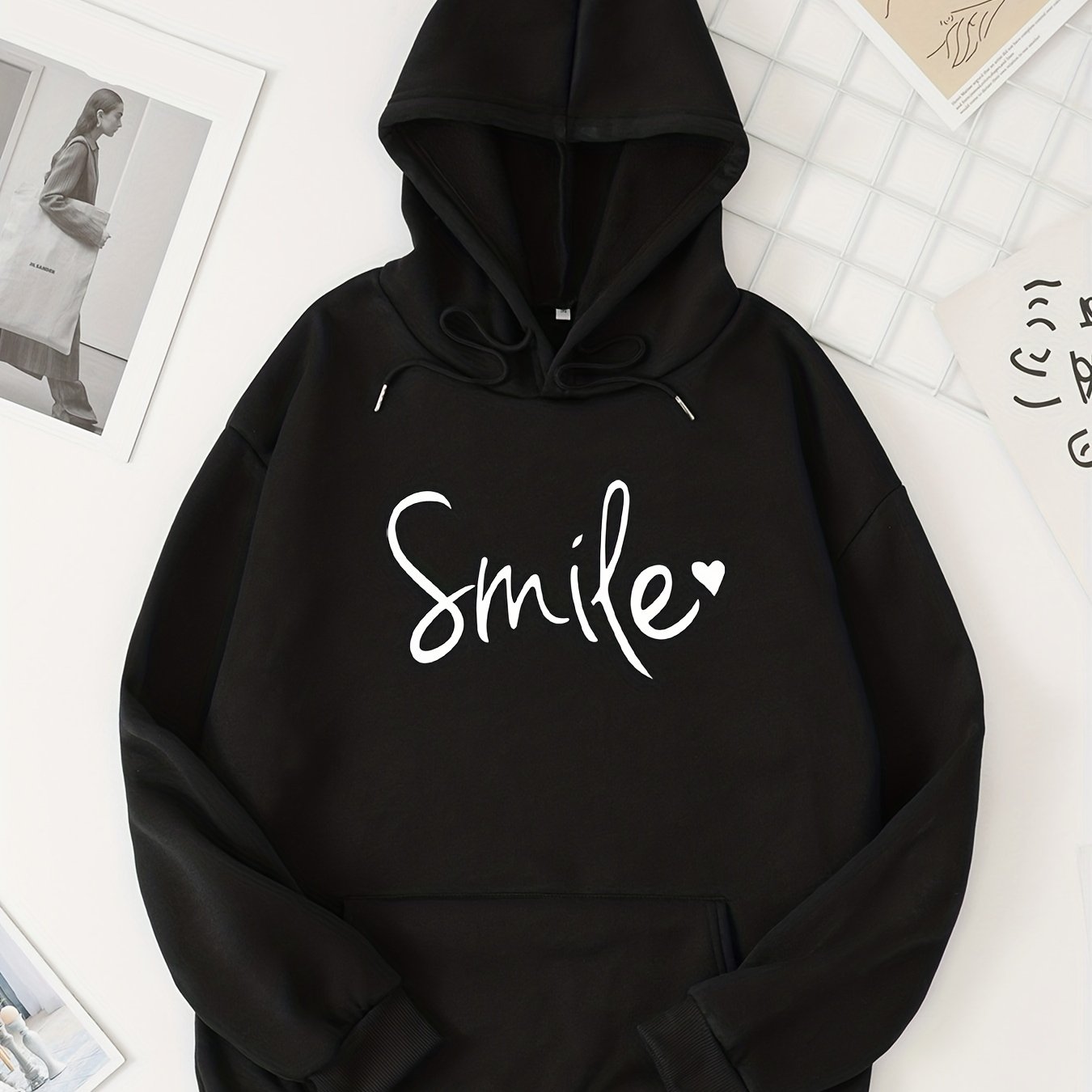 Letter Print Kangaroo Pocket Hoodie Casual Long Sleeve Drawstring Hoodies