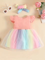 2pcs Baby Girls Rainbow Mesh Dress & Headband Set