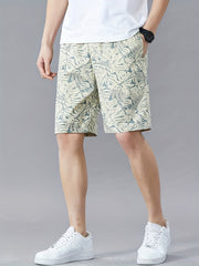 Men's Cotton Leaf Pattern Drawstring Shorts