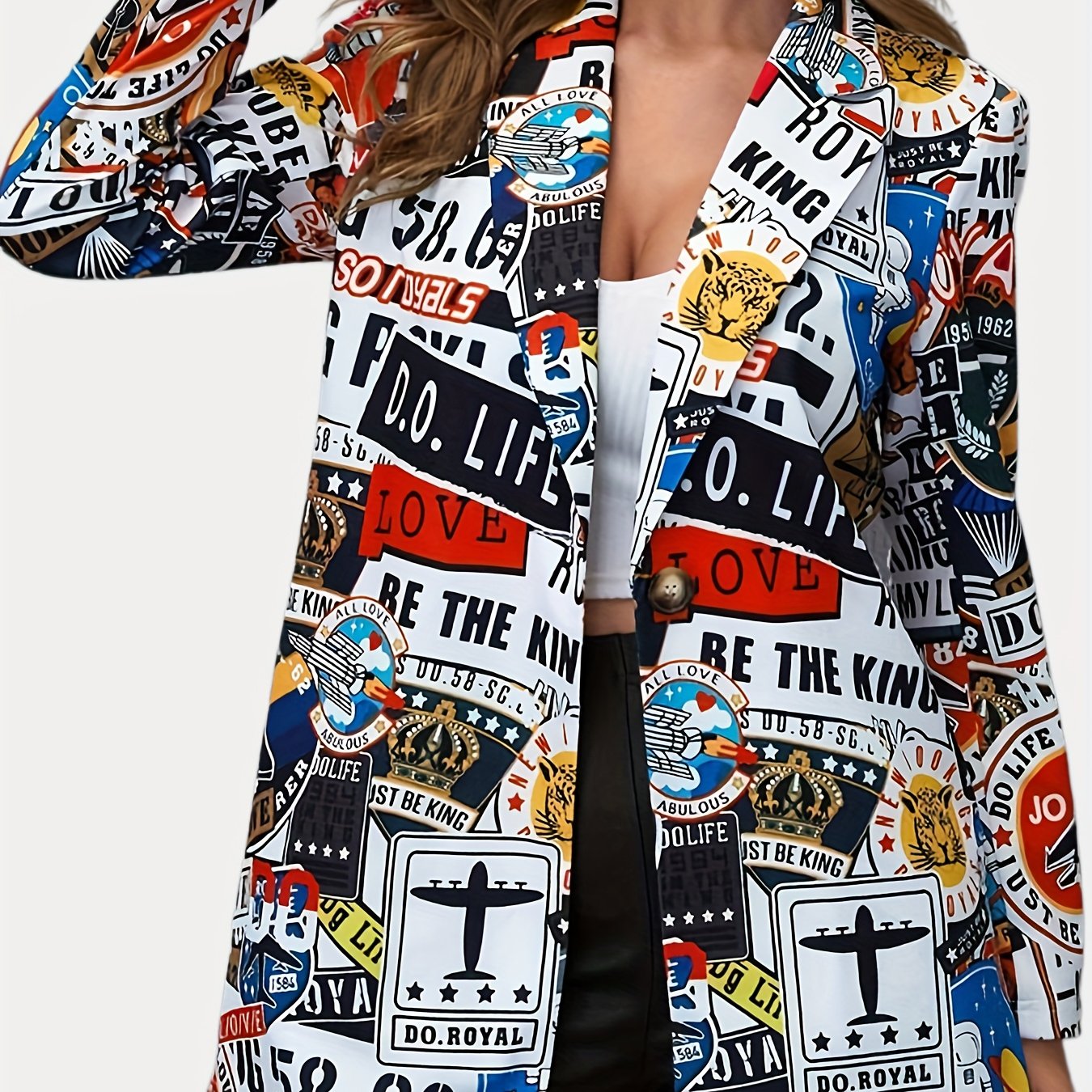 Funny Graphic Print Blazer Casual Lapel Long Sleeve Blazer