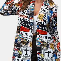 Funny Graphic Print Blazer Casual Lapel Long Sleeve Blazer