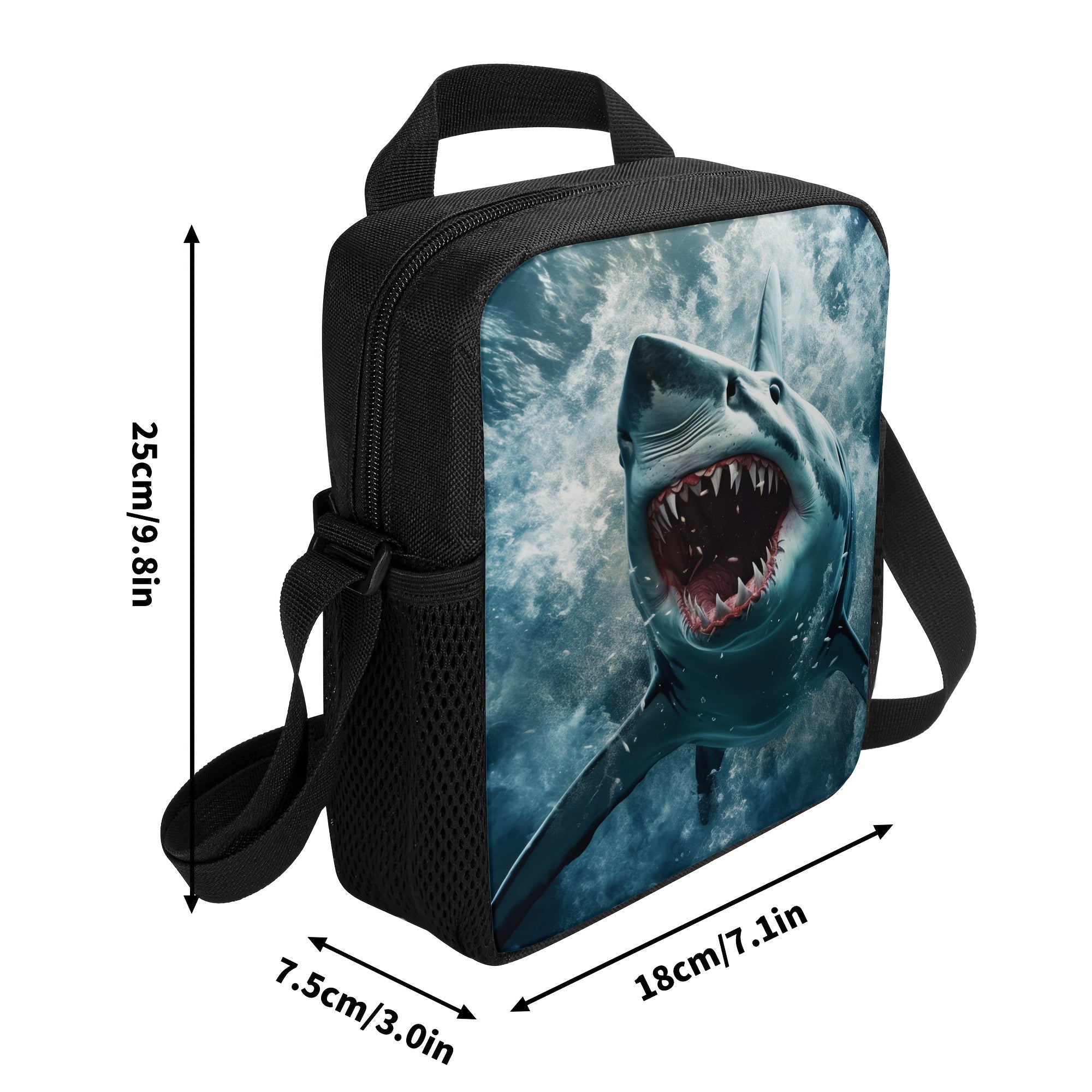 Shark Insulated Lunch Bag Adjustable Strap Thermal Tote for Work Travel