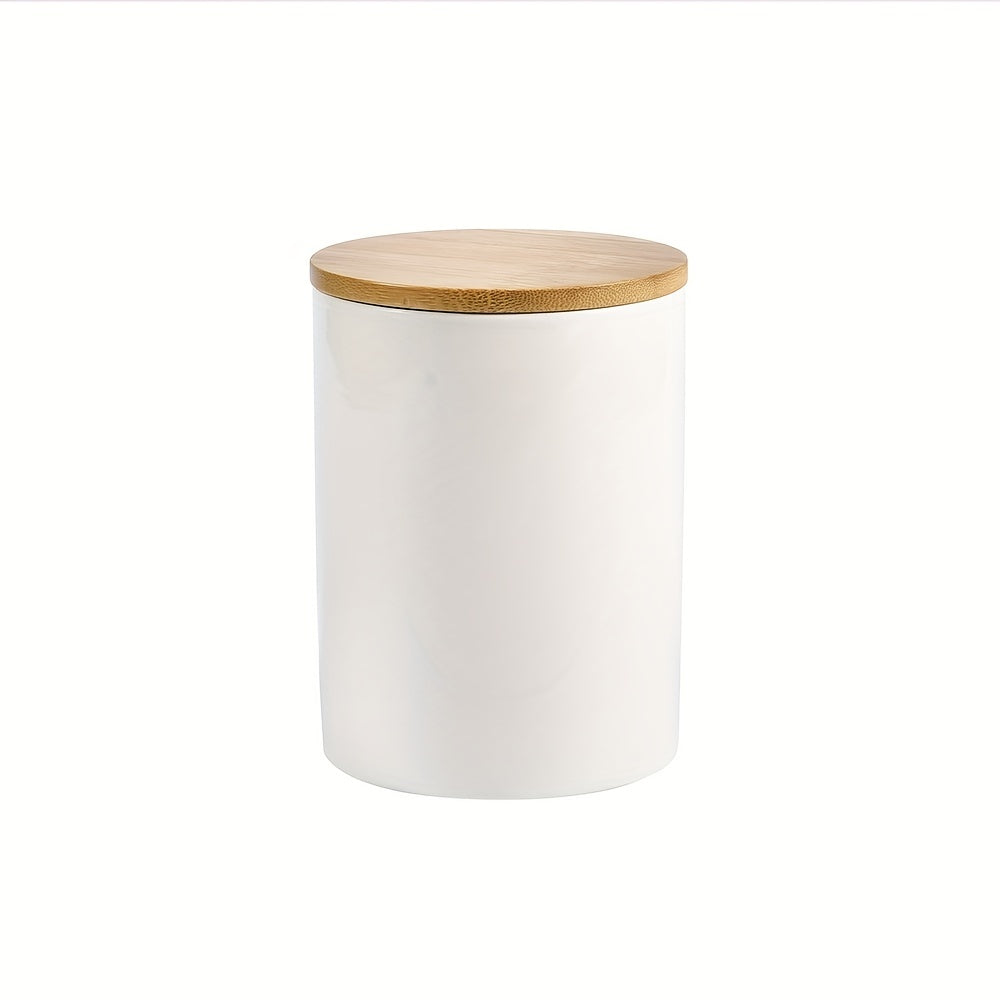 Middle Size Bone Jar Canister With Bamboo Lid - Home Kitchen Storage