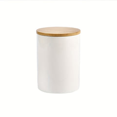 Middle Size Bone Jar Canister With Bamboo Lid - Home Kitchen Storage
