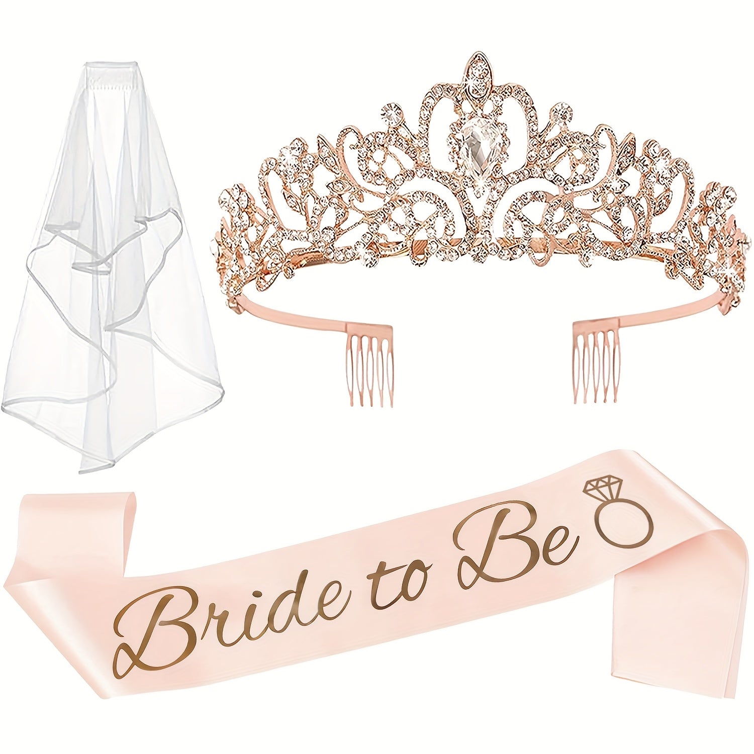 Bachelorette Party Decorations Bridal Shower Crown Bride to Be Sash&Veil