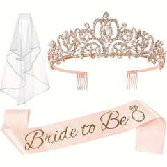 Bachelorette Party Decorations Bridal Shower Crown Bride to Be Sash&Veil