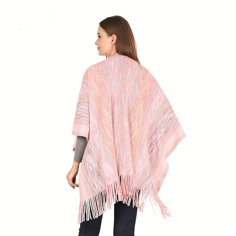Knitted Fringed Shawl Wrap Long Cardigan